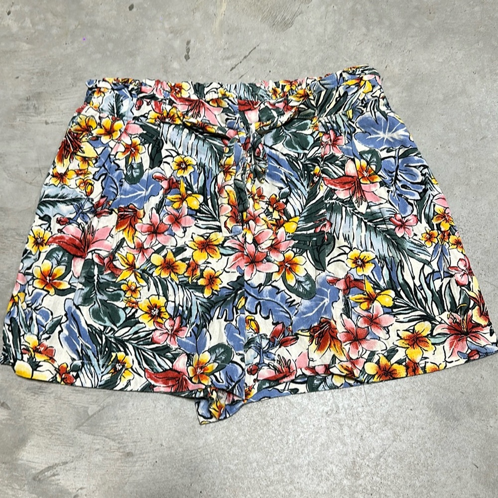 Joe B by Joe Benbasset Linen blend paperbag high waist colorful floral shorts XL